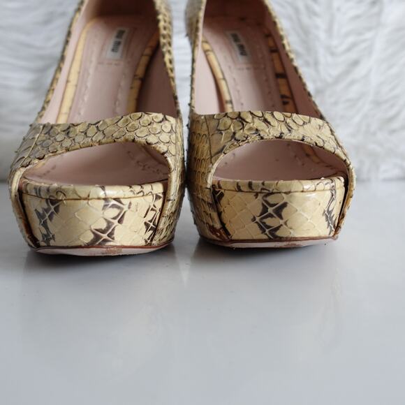 Vintage Y2K Miu Miu Python Snakeskin Peep Toe High Heel Platform Pumps - Picture 5 of 16